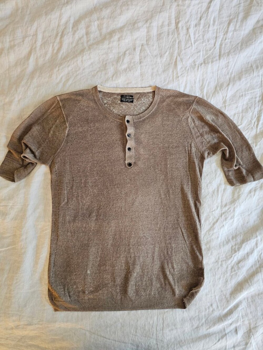 AllSaints Linen Grandad Henley Shirt M Taupe